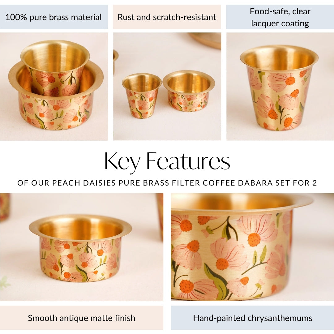 Peach Pure Brass Filter Coffee Dabara Set For 2 With Gift Box