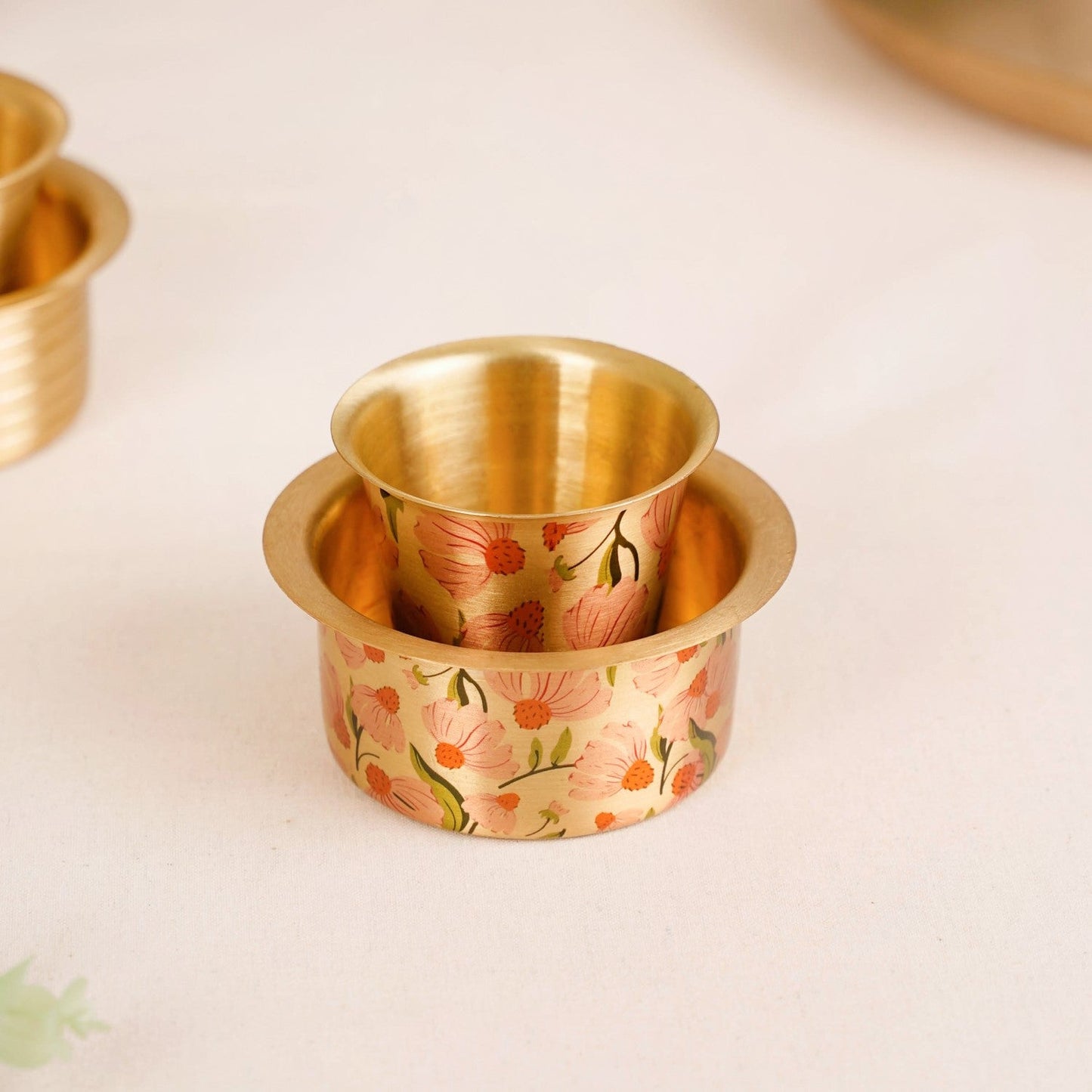 Peach Pure Brass Filter Coffee Dabara Set For 2 With Gift Box