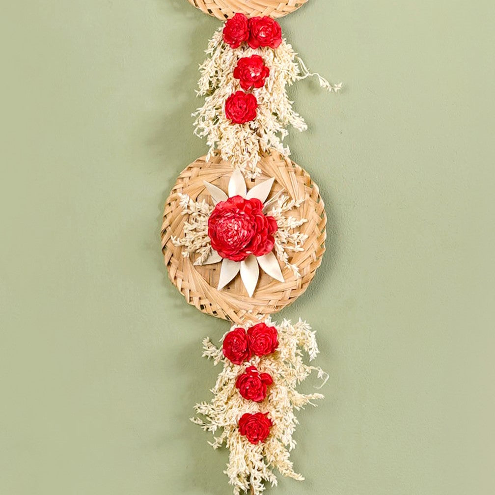 Organic Dried Flowers Wall Hanging Red Set Of 2