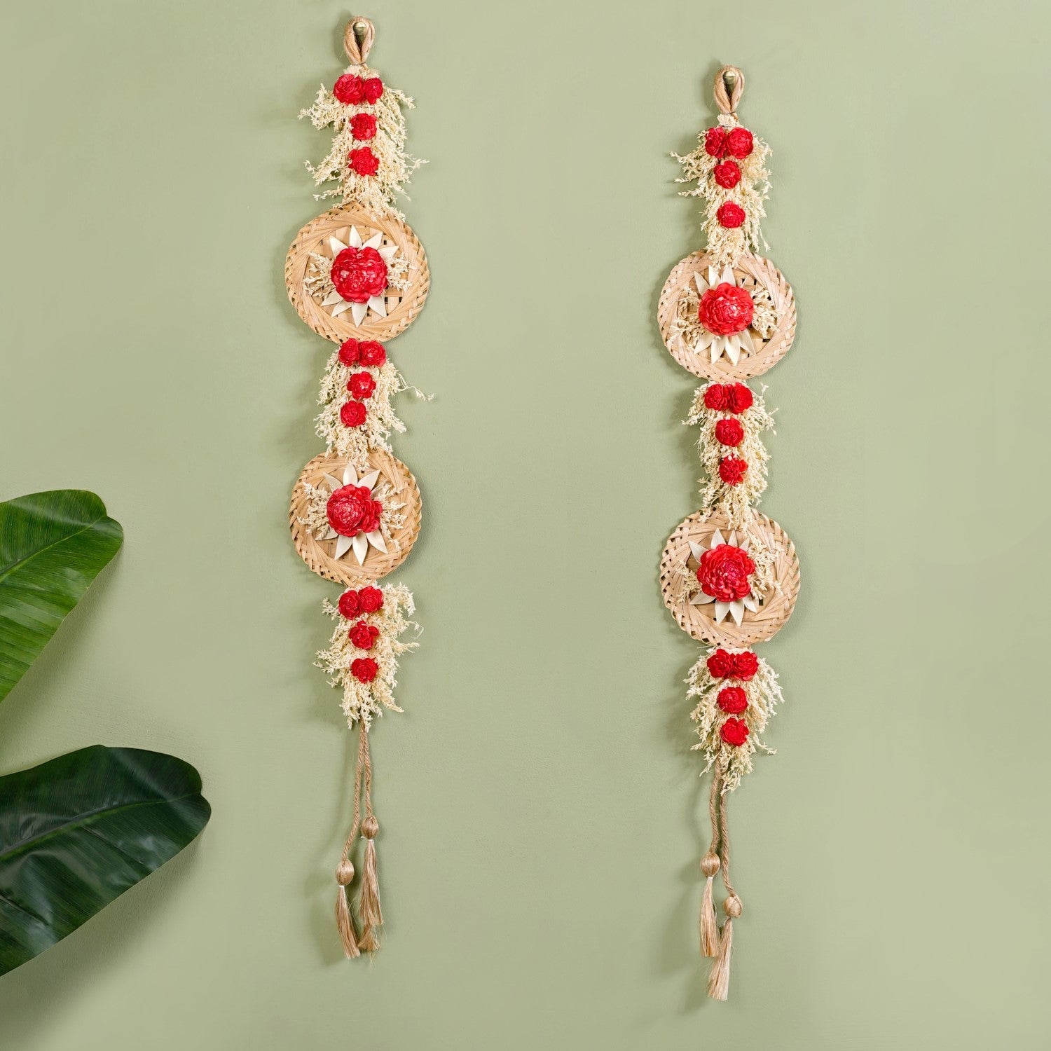 Organic Dried Flowers Wall Hanging Red Set Of 2