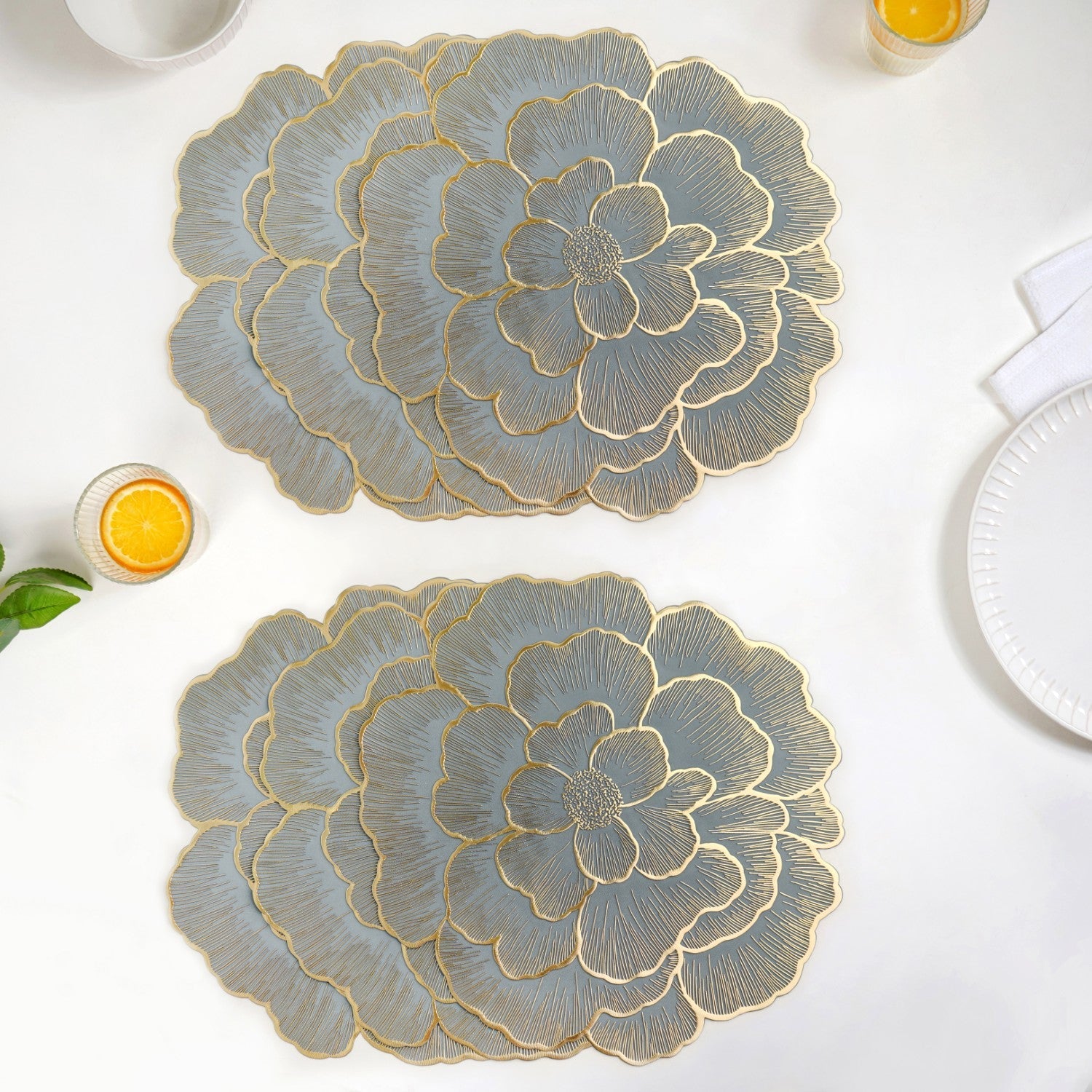 Petal Perfection Placemats Grey Gold Set Of 6