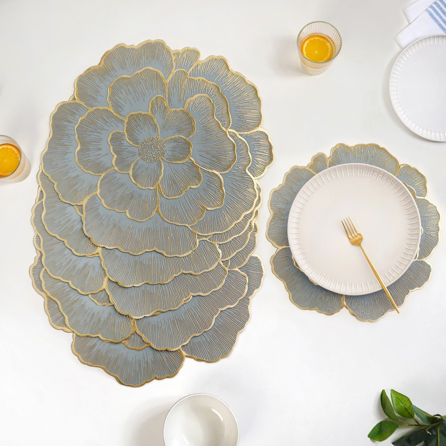 Petal Perfection Placemats Grey Gold Set Of 6