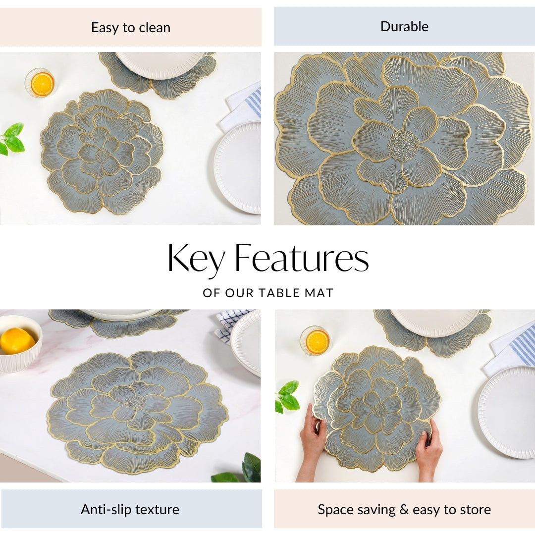 Petal Perfection Placemats Grey Gold Set Of 6