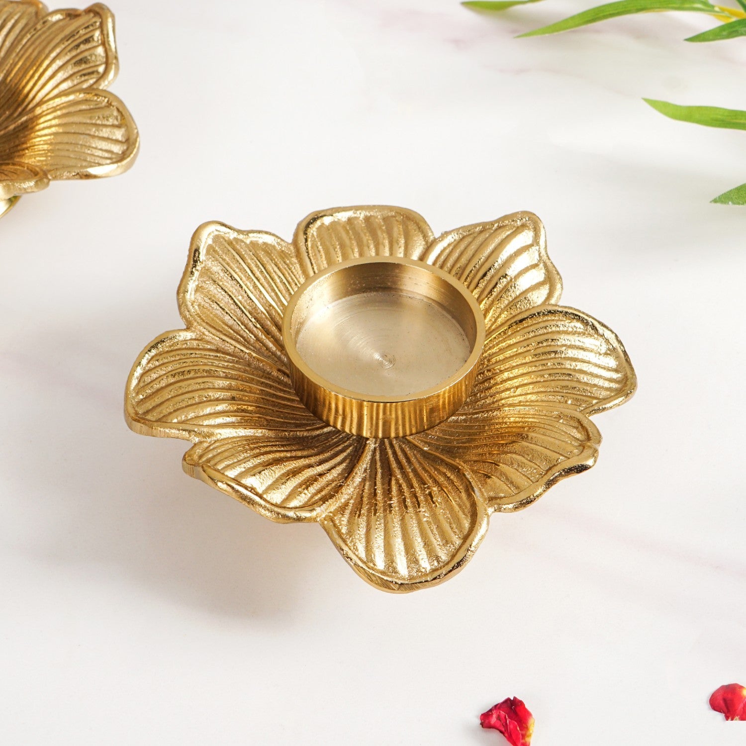 Petal Radiance Aluminium Tealight Candle Holder Set Of 2 In Festive Gift Box