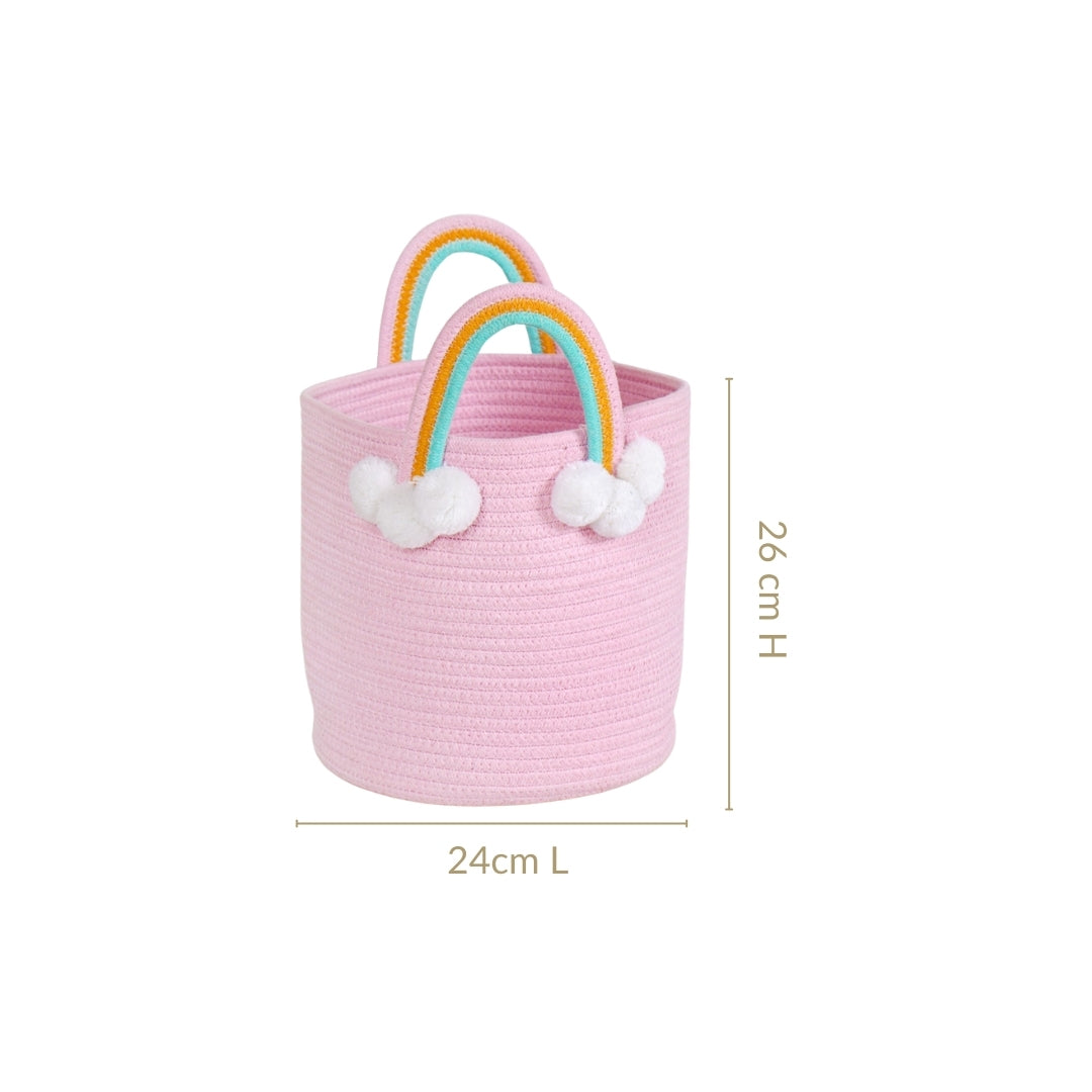 Pink Basket With Rainbow Handles 26cm