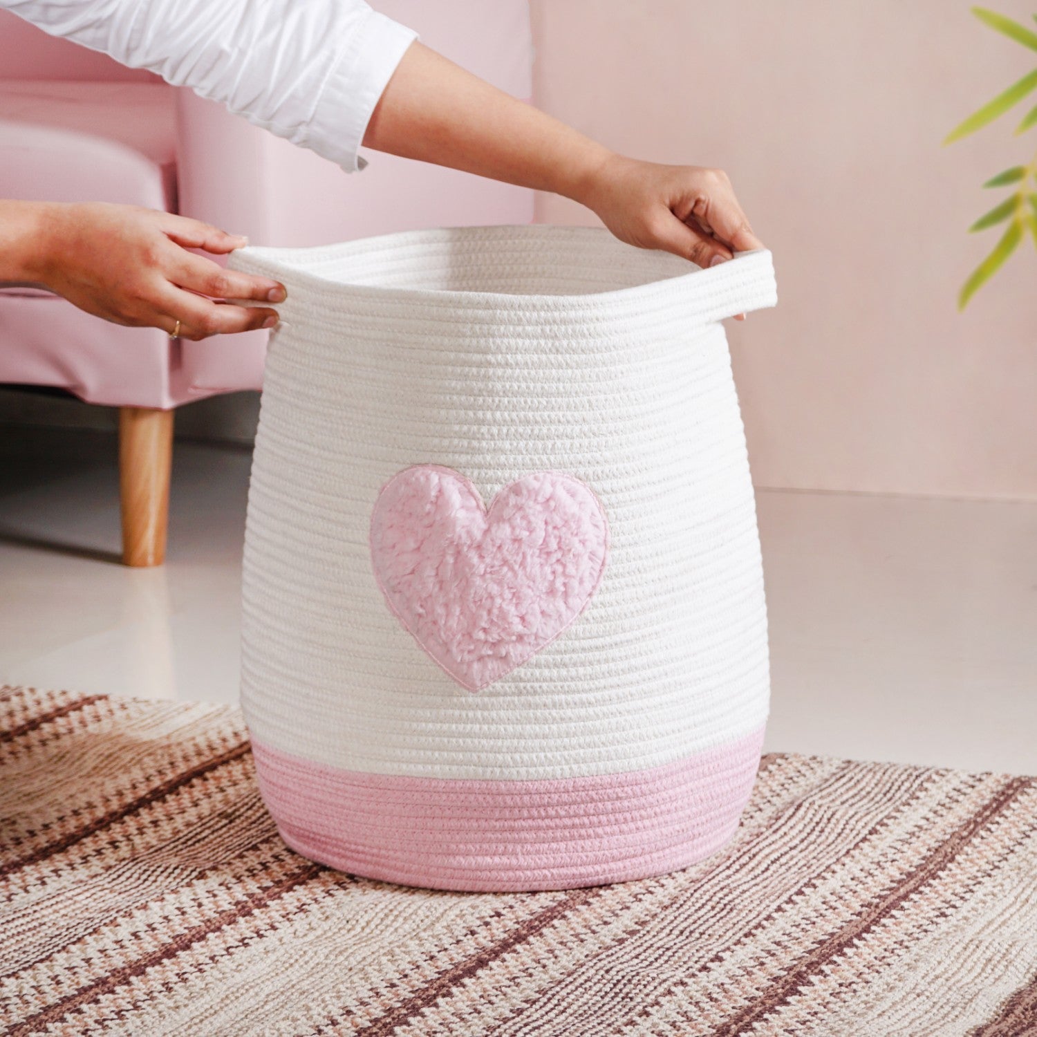 Pink Heart Storage Basket 39cm