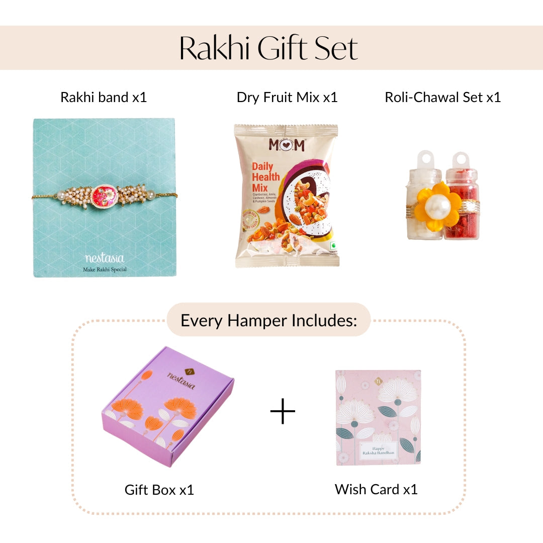 Pearl Cluster Pink Bracelet Rakhi Gift Set