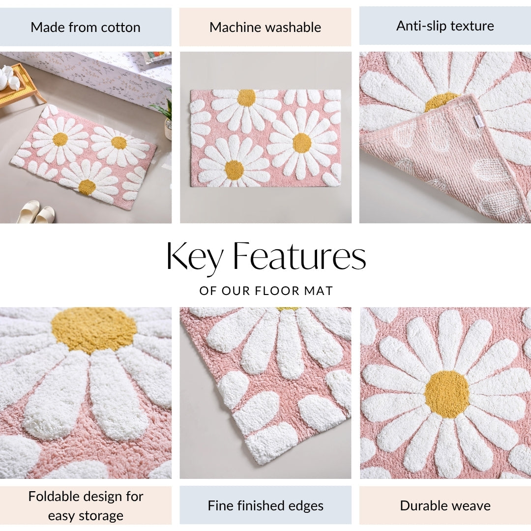 Pink Roseate Cotton Anti Slip Floor Mat 85x53cm