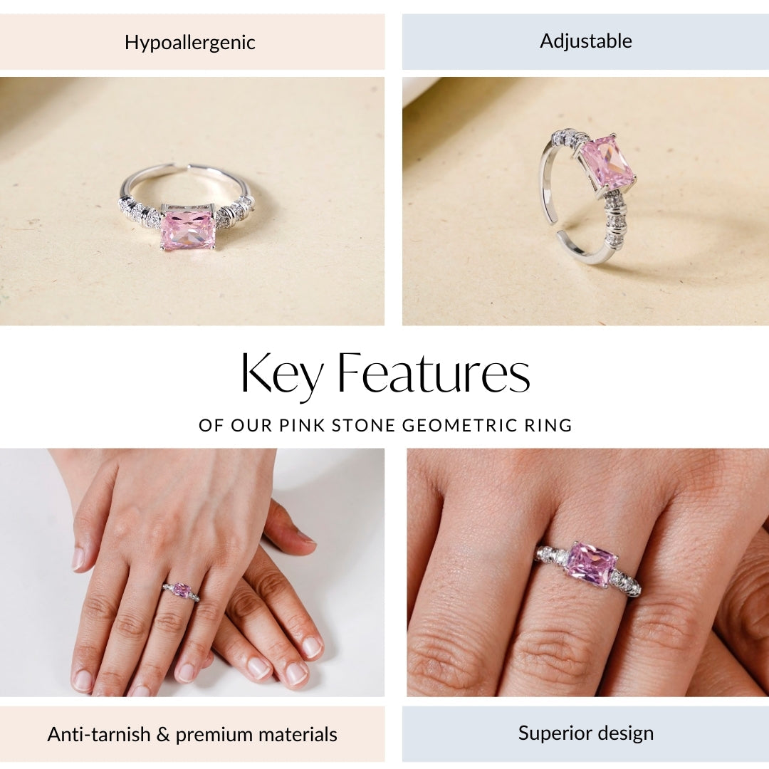 Pink Stone Geometric Ring