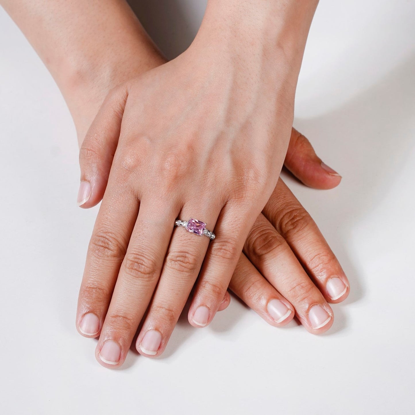 Pink Stone Geometric Ring