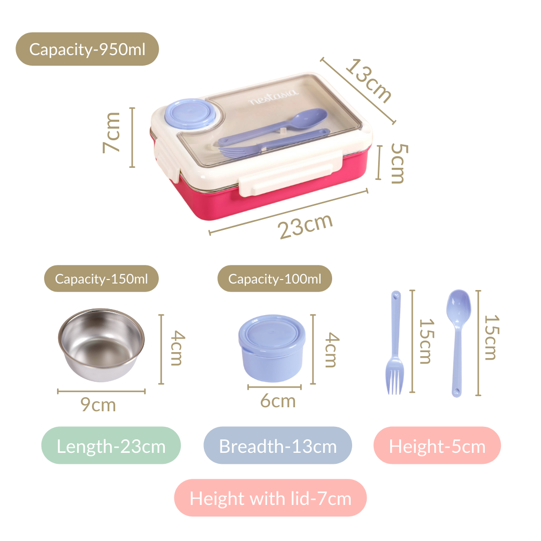 Bento Pink 4 Grid Stainless Steel Lunch Box For Office 950ml