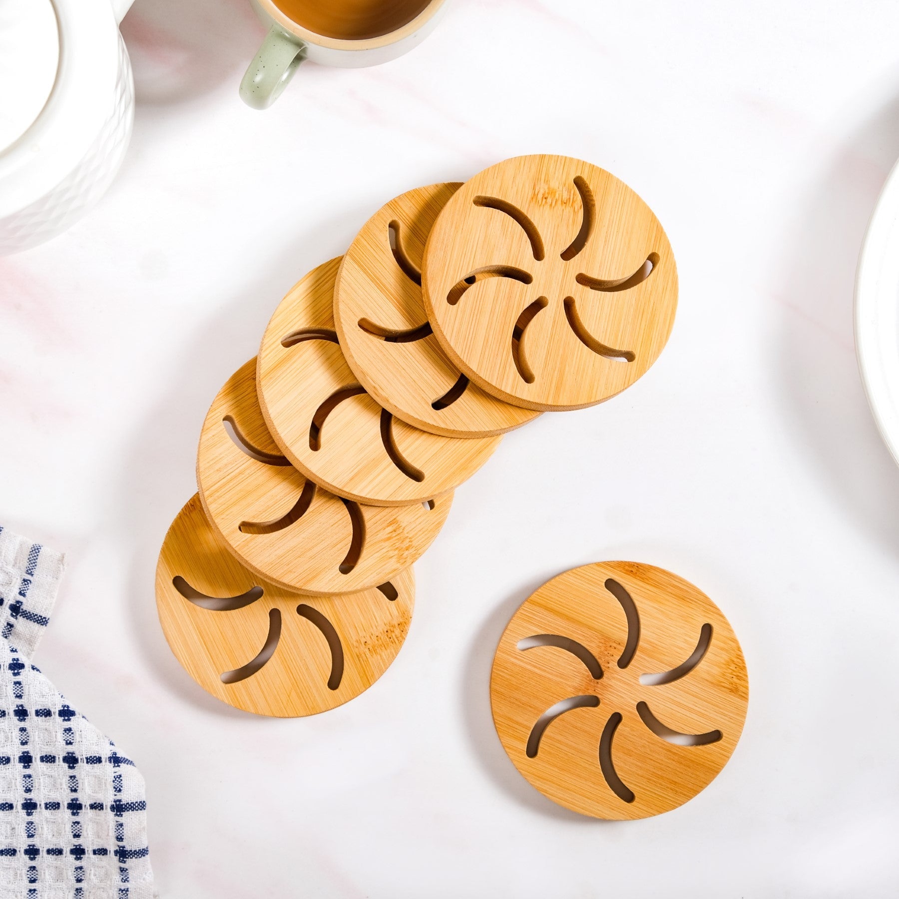Pinwheel Bamboo Coaster Set Of 6