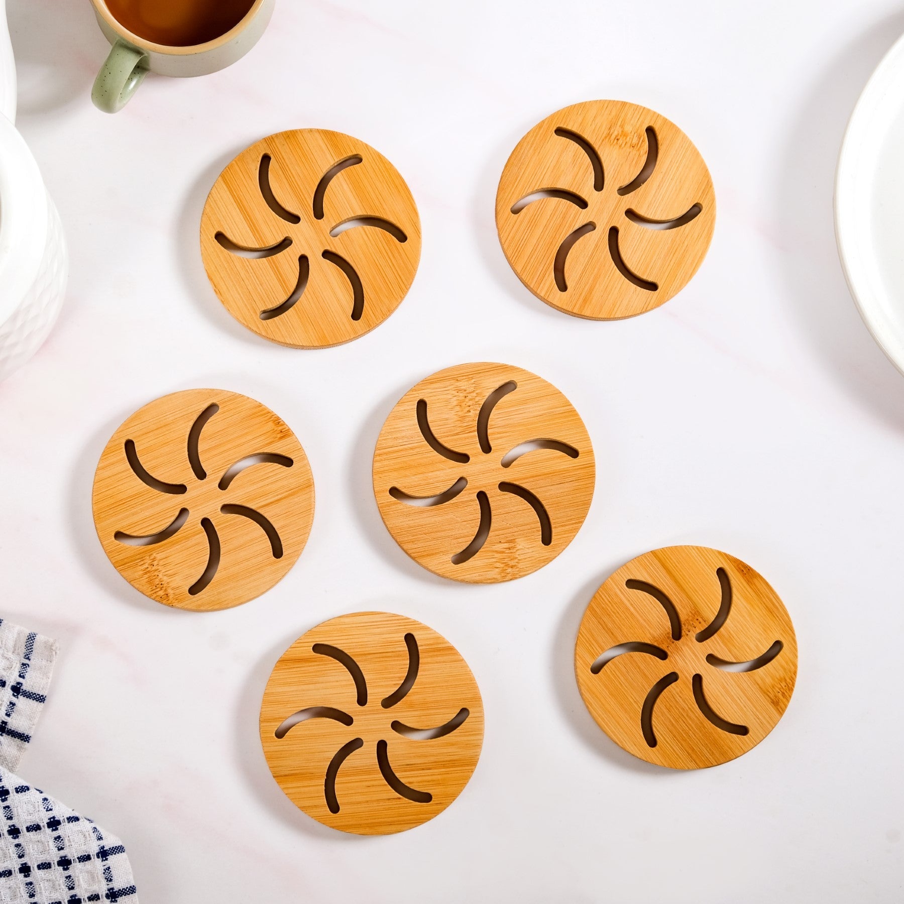 Pinwheel Bamboo Coaster Set Of 6