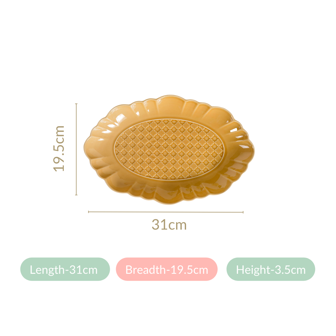 Exotic Moroccan Motif Platter Yellow Ochre Set Of 2 12 Inch