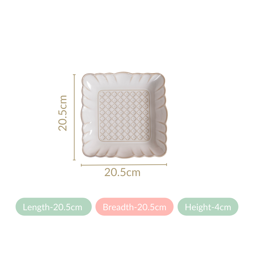 Scalloped Rimmed Square Platter Set Of 2 Ivory 8 Inch