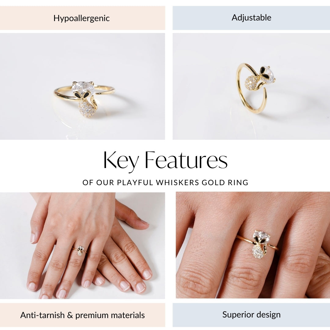 Playful Whiskers Gold Ring