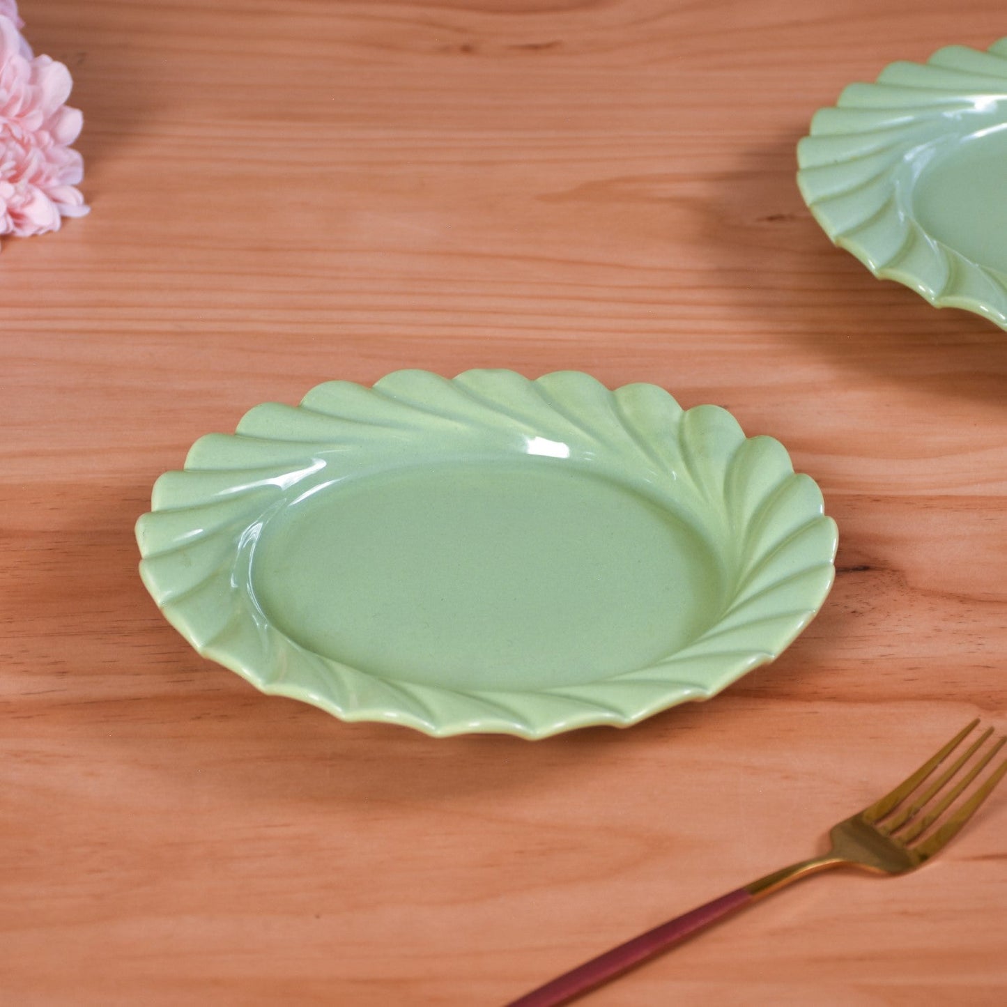 Green Snack Plates Set Of 4 Lao Luxury 9 Inch