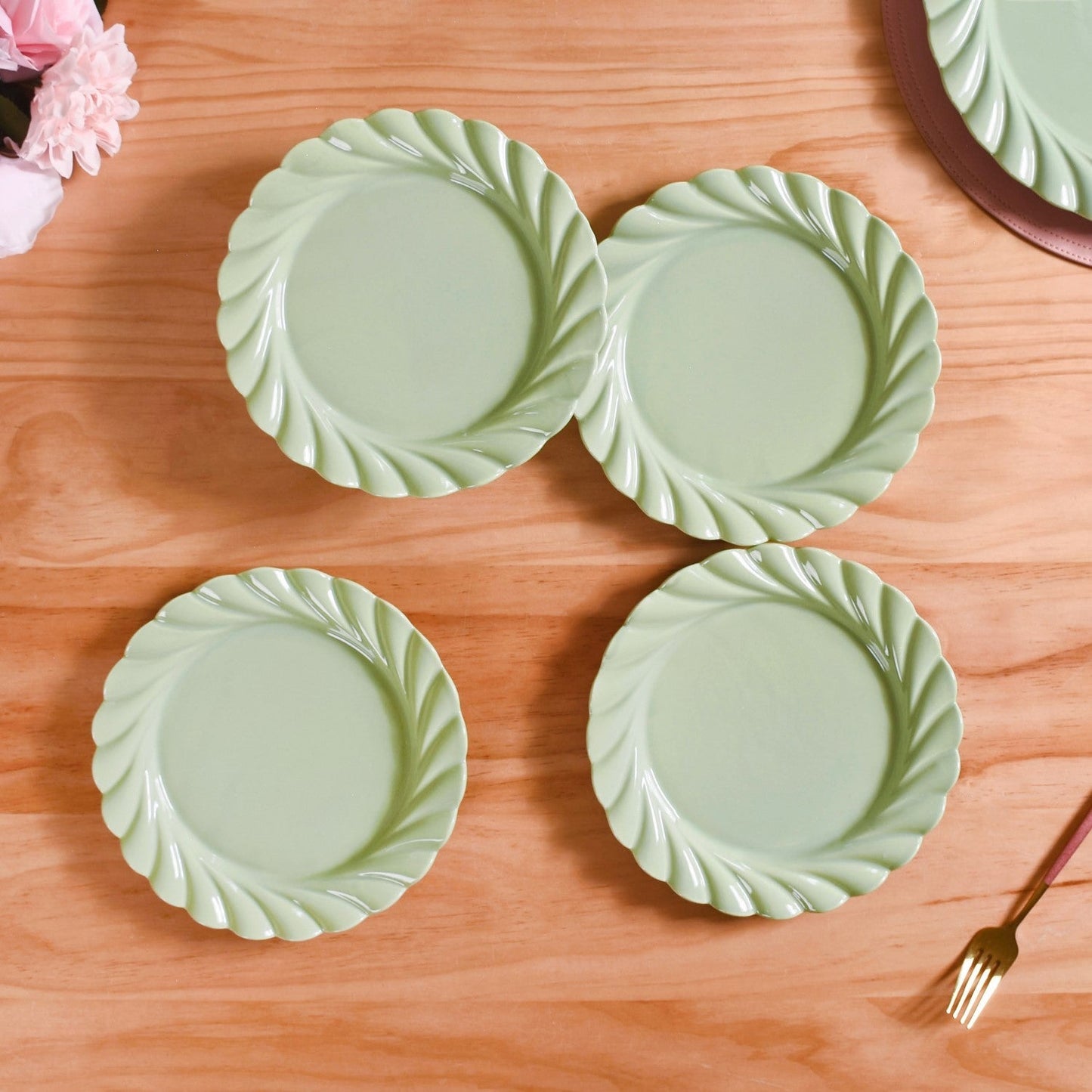 Green Snack Plates Set Of 4 Lao Luxury 9 Inch