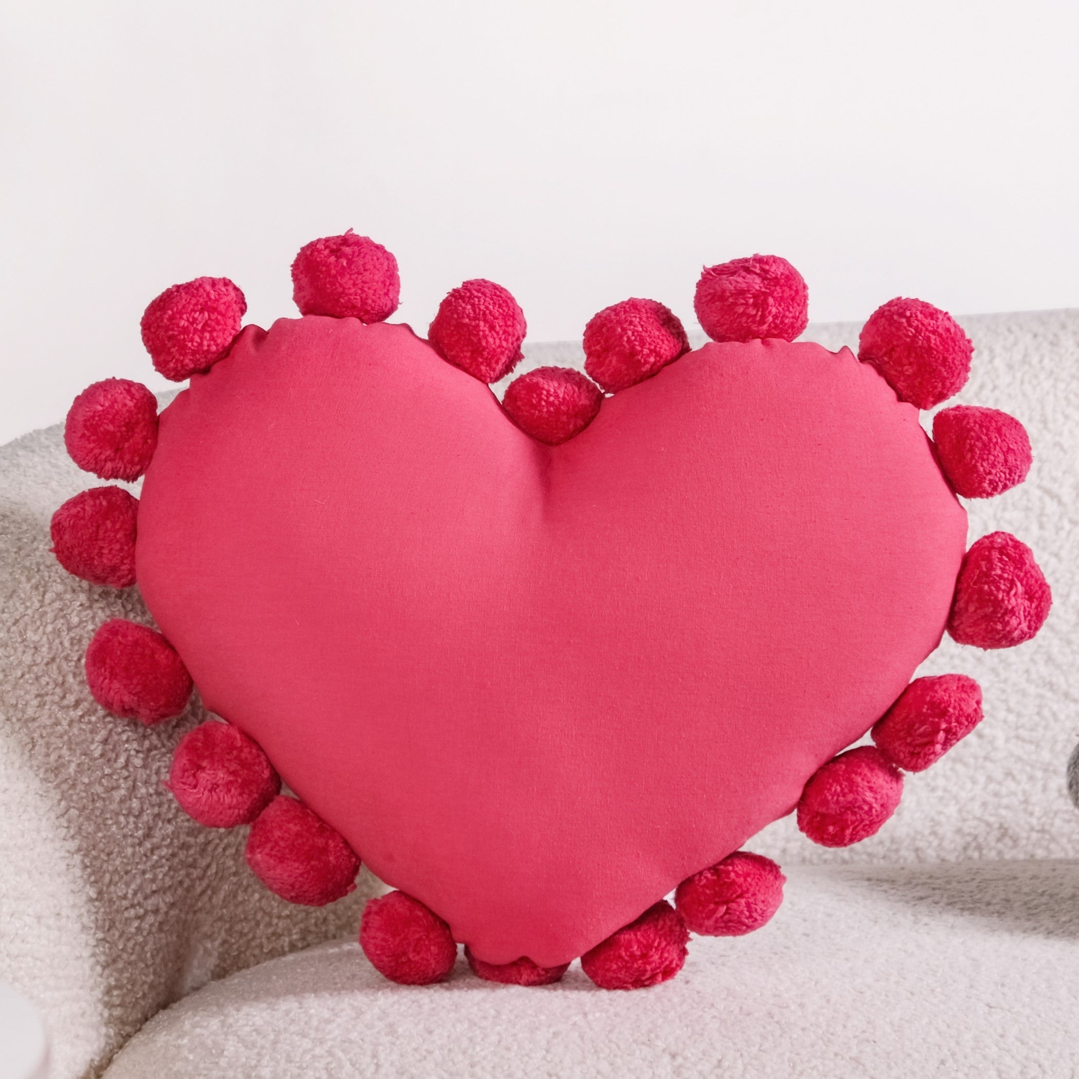 Pom Pom Heart Sofa Cushion Dark Pink 40x35cm