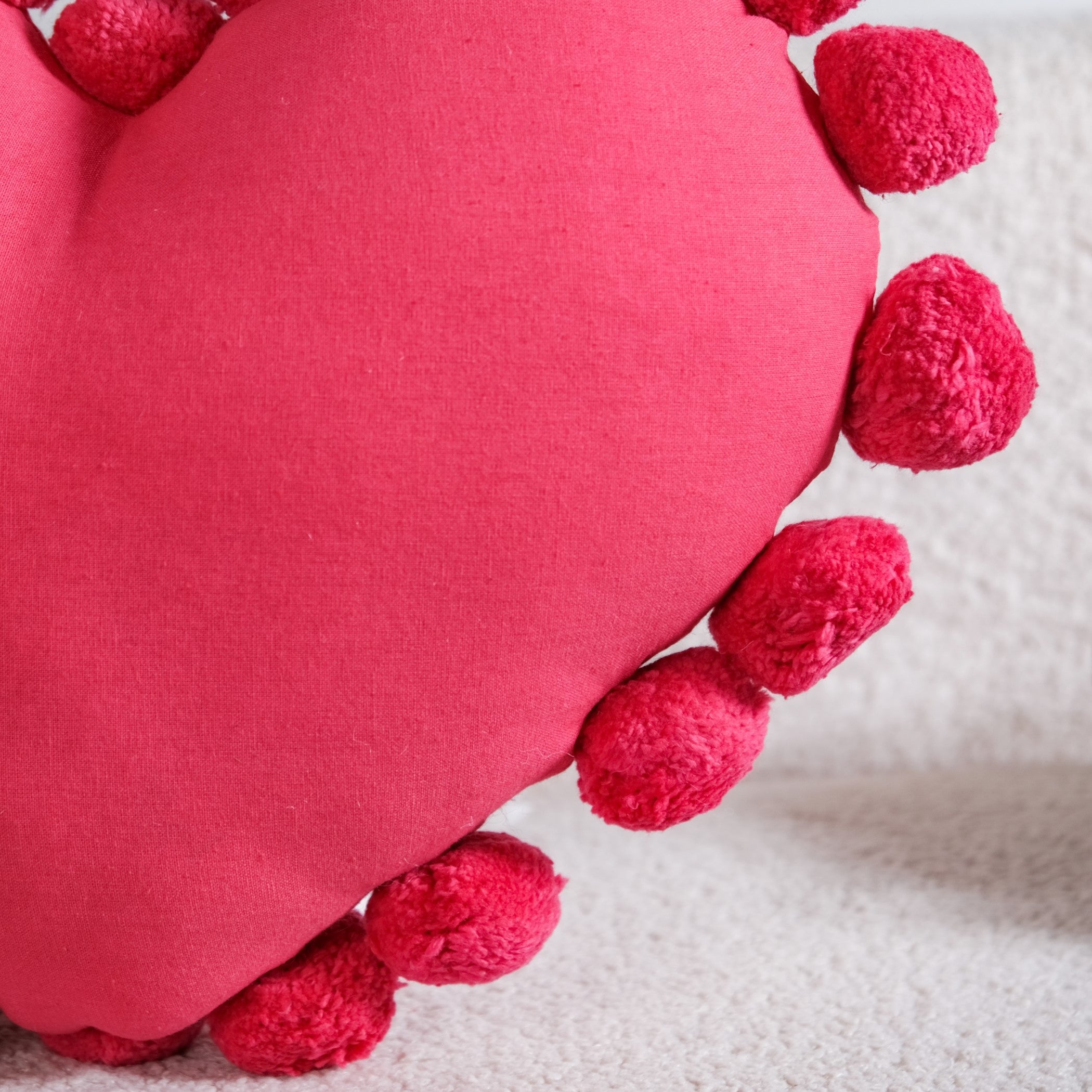 Pom Pom Heart Sofa Cushion Dark Pink 40x35cm