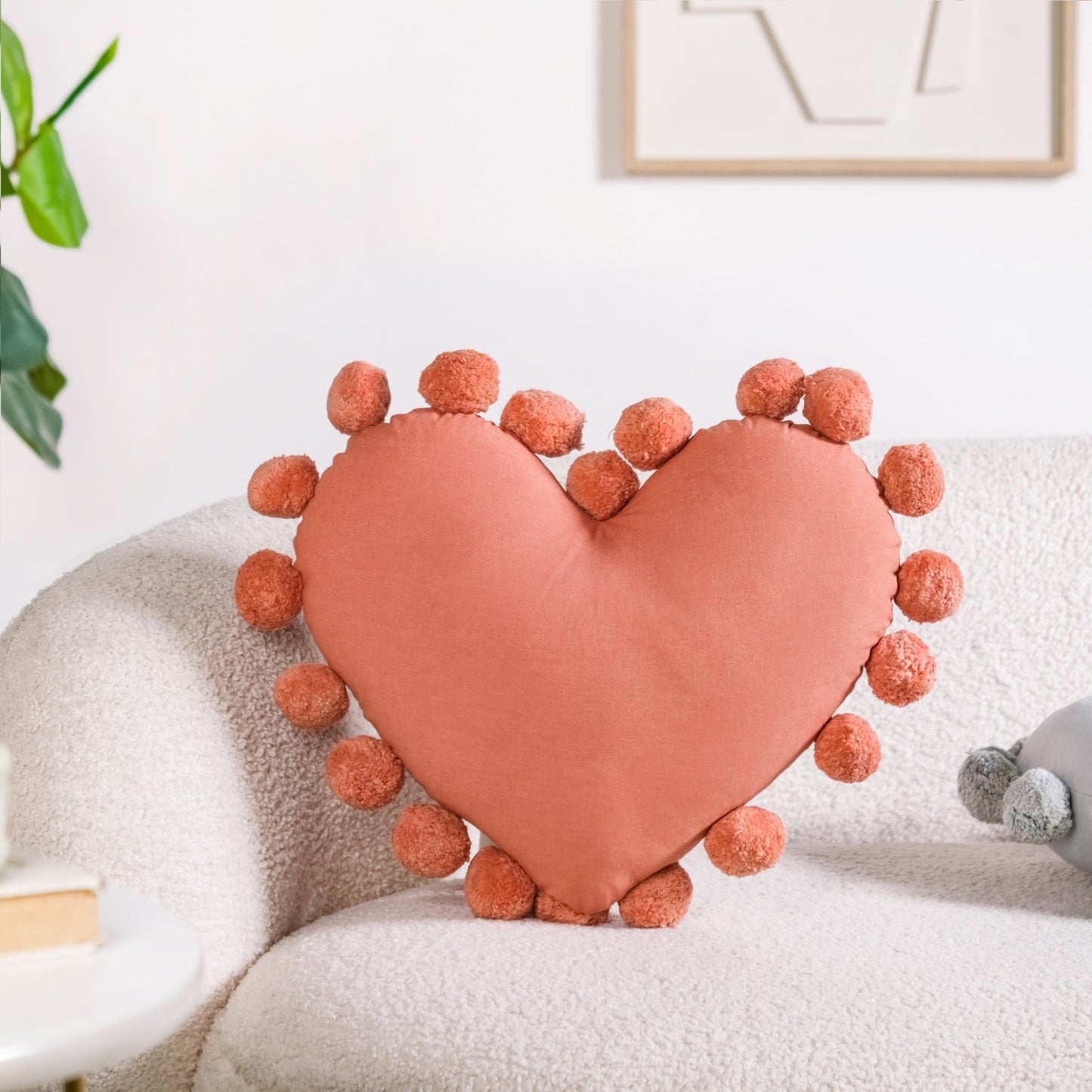 Pom Pom Heart Sofa Cushion Dusty Pink 40x35cm