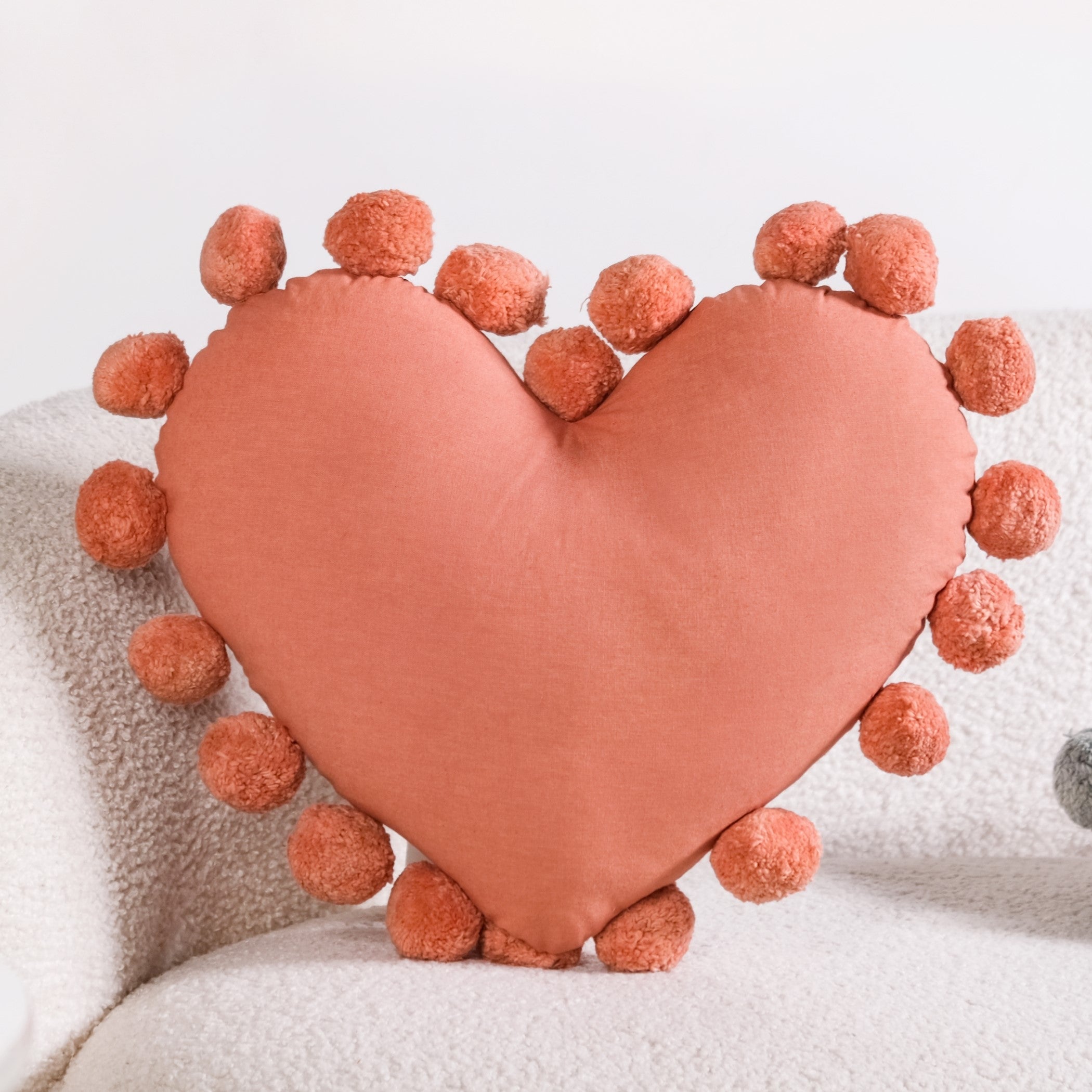 Pom Pom Heart Sofa Cushion Dusty Pink 40x35cm