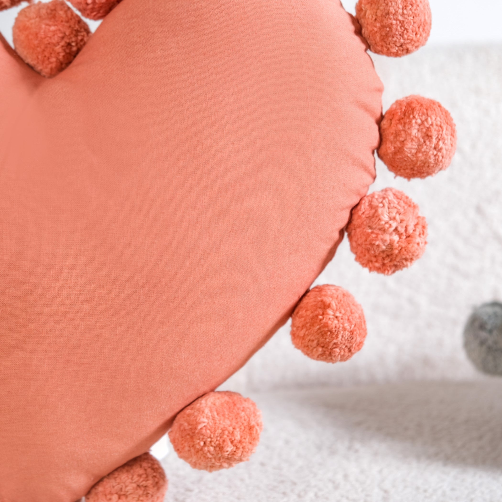 Pom Pom Heart Sofa Cushion Dusty Pink 40x35cm