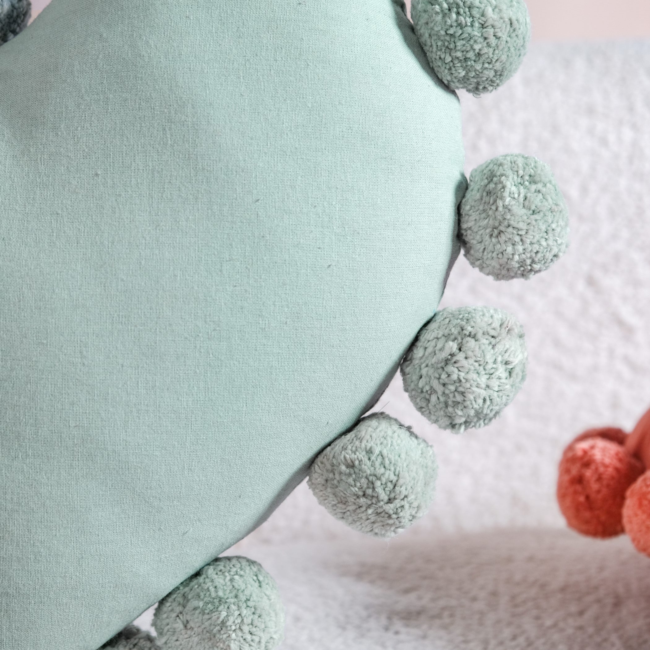 Pom Pom Heart Sofa Cushion Mint Green 40x35cm