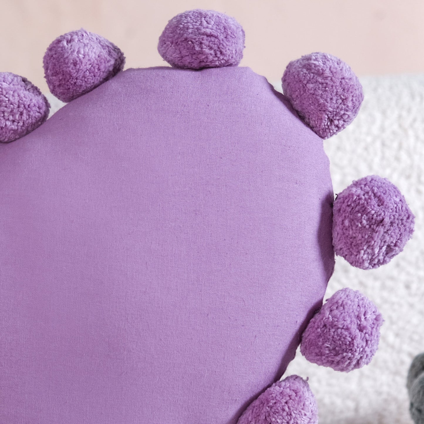 Pom Pom Heart Sofa Cushion Purple 40x35cm