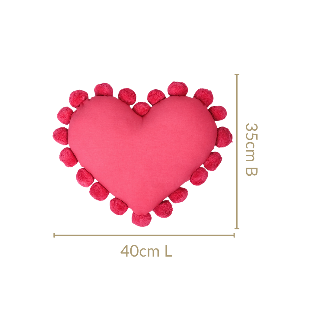 Pom Pom Heart Sofa Cushion Dark Pink 40x35cm