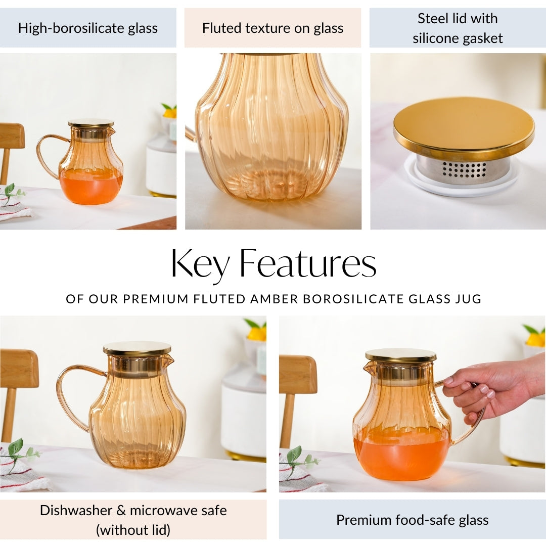 Premium Fluted Amber Borosilicate Glass Jug 1550ml