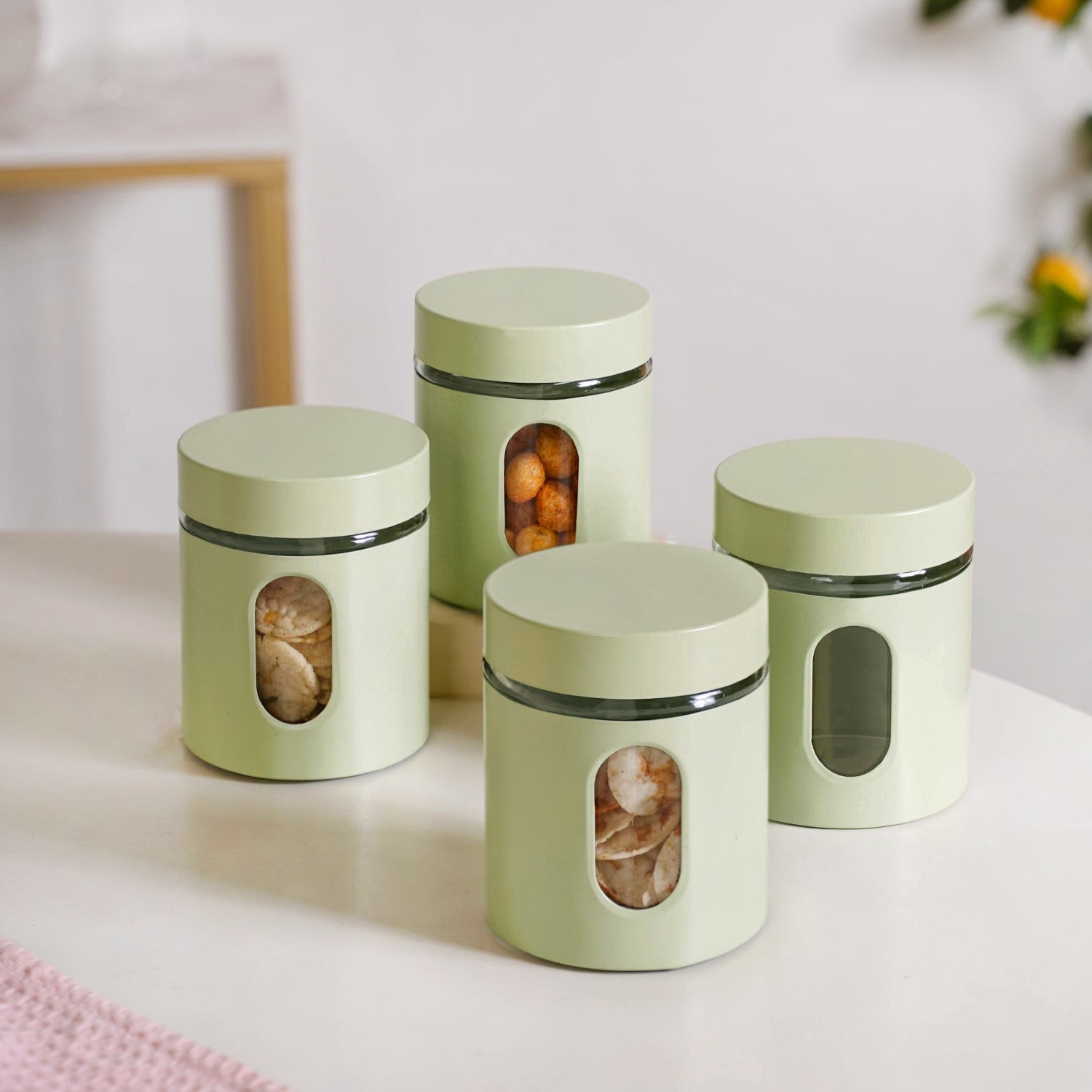 Premium Metal Coated Snacks Window Glass Jar Set Of 4 750ml