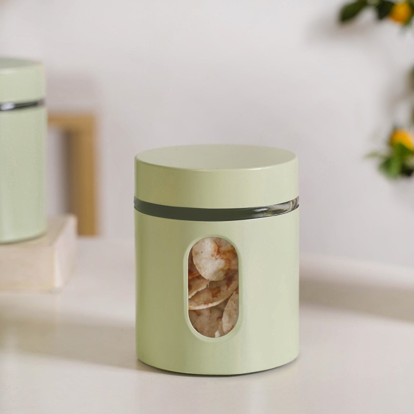 Premium Metal Coated Snacks Window Glass Jar Set Of 4 750ml