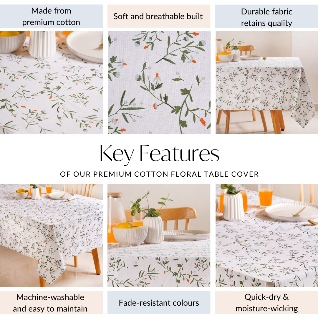 Premium Cotton Floral Table Cover For 6 Seater 154 x 208cm