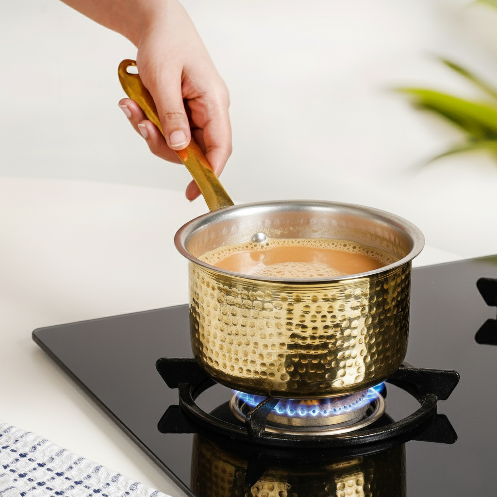 Pure Brass Hammered Saucepan 1200ml