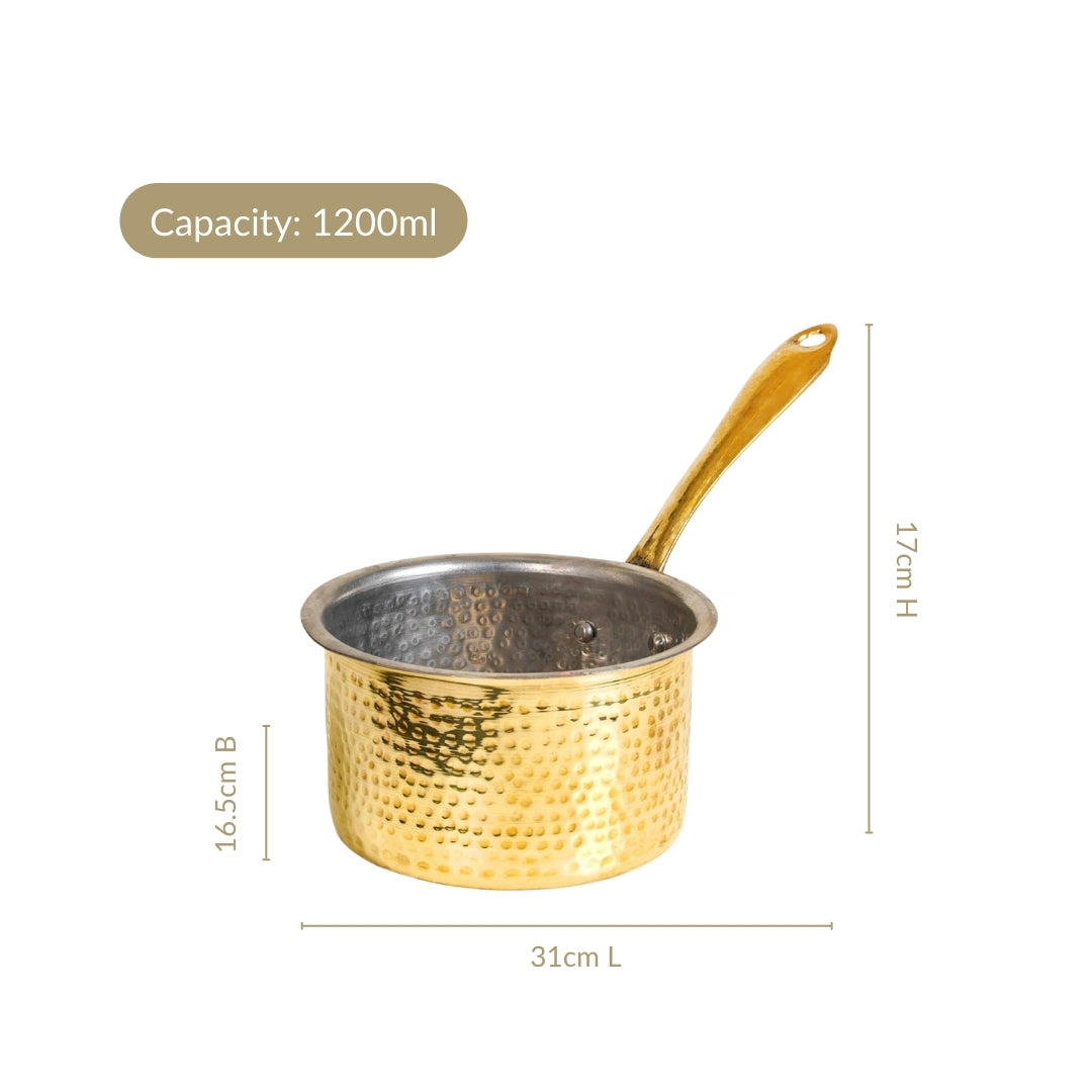 Pure Brass Hammered Saucepan 1200ml