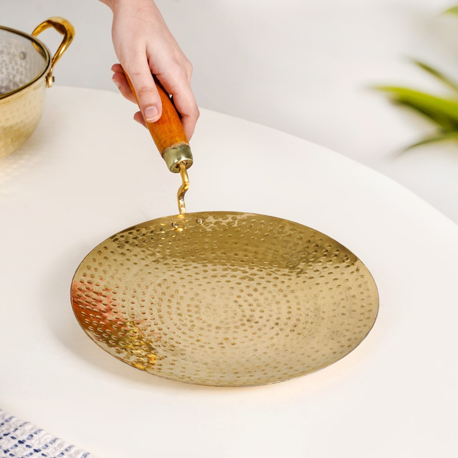 Pure Brass Tawa With Wooden Handle