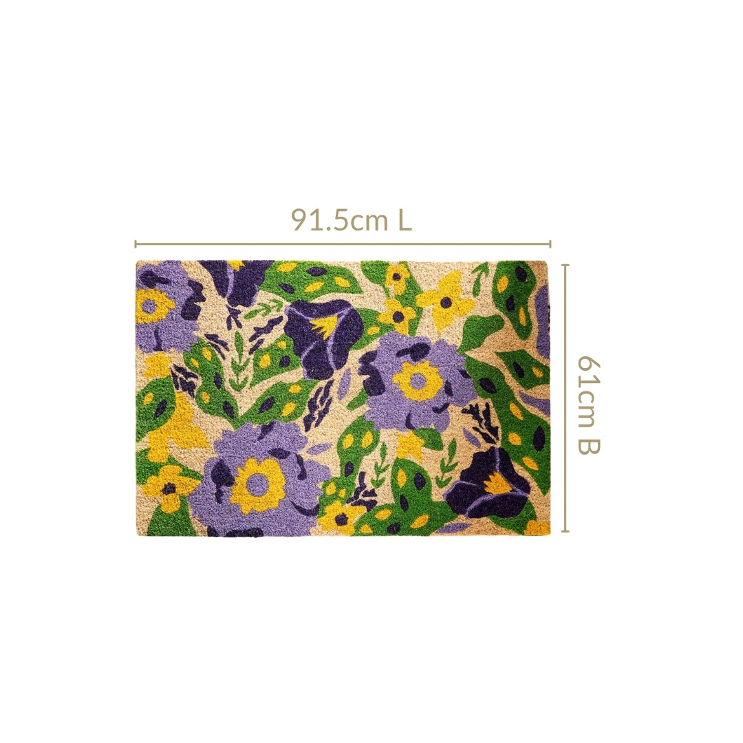 Purple Flower Field Coir Floor Mat 36x24 Inch