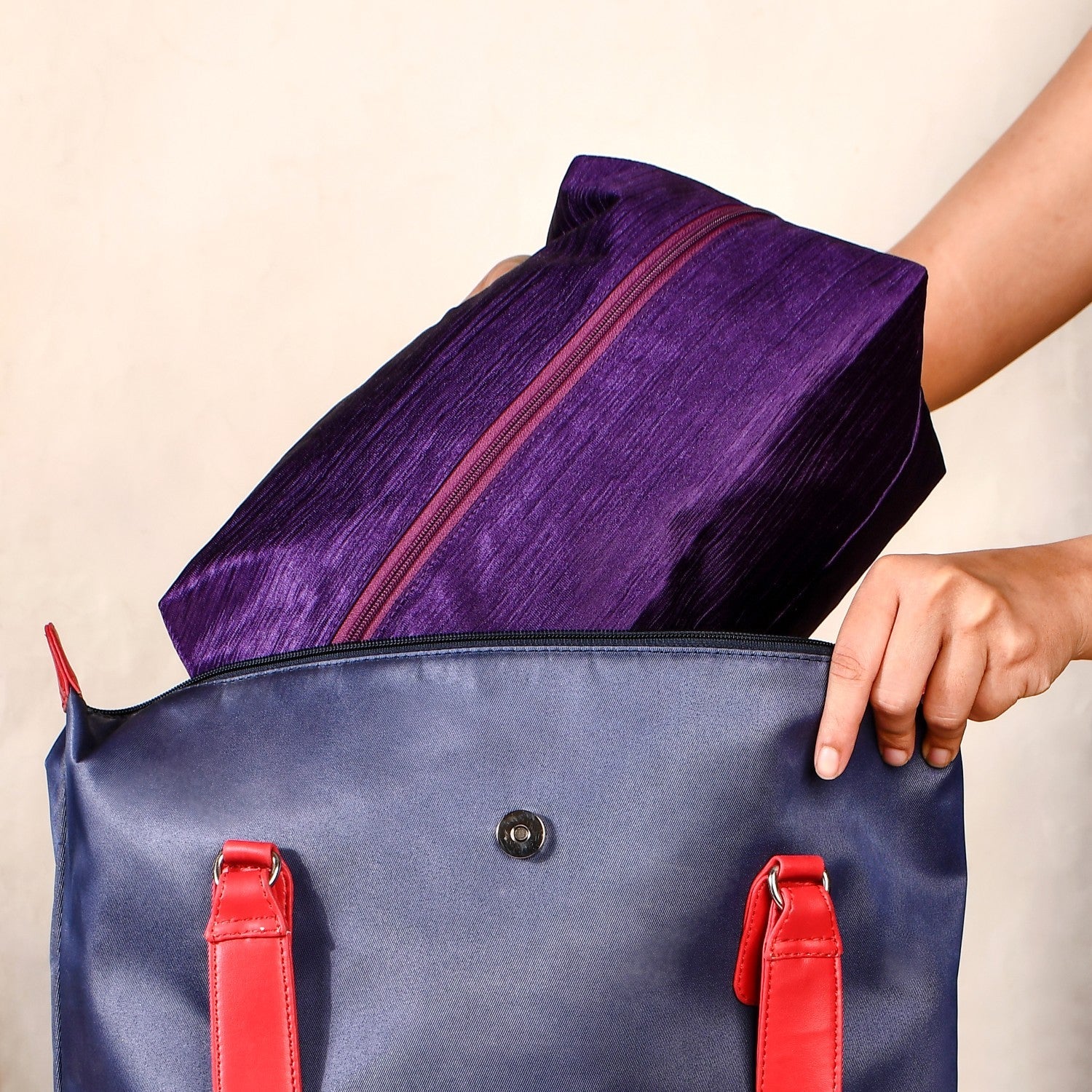 Purple Zippered Shoe Bags For Travel Large Set Of 3