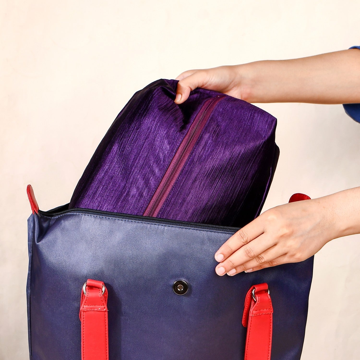 Purple Zippered Travel Shoe Bags Small Set Of 3