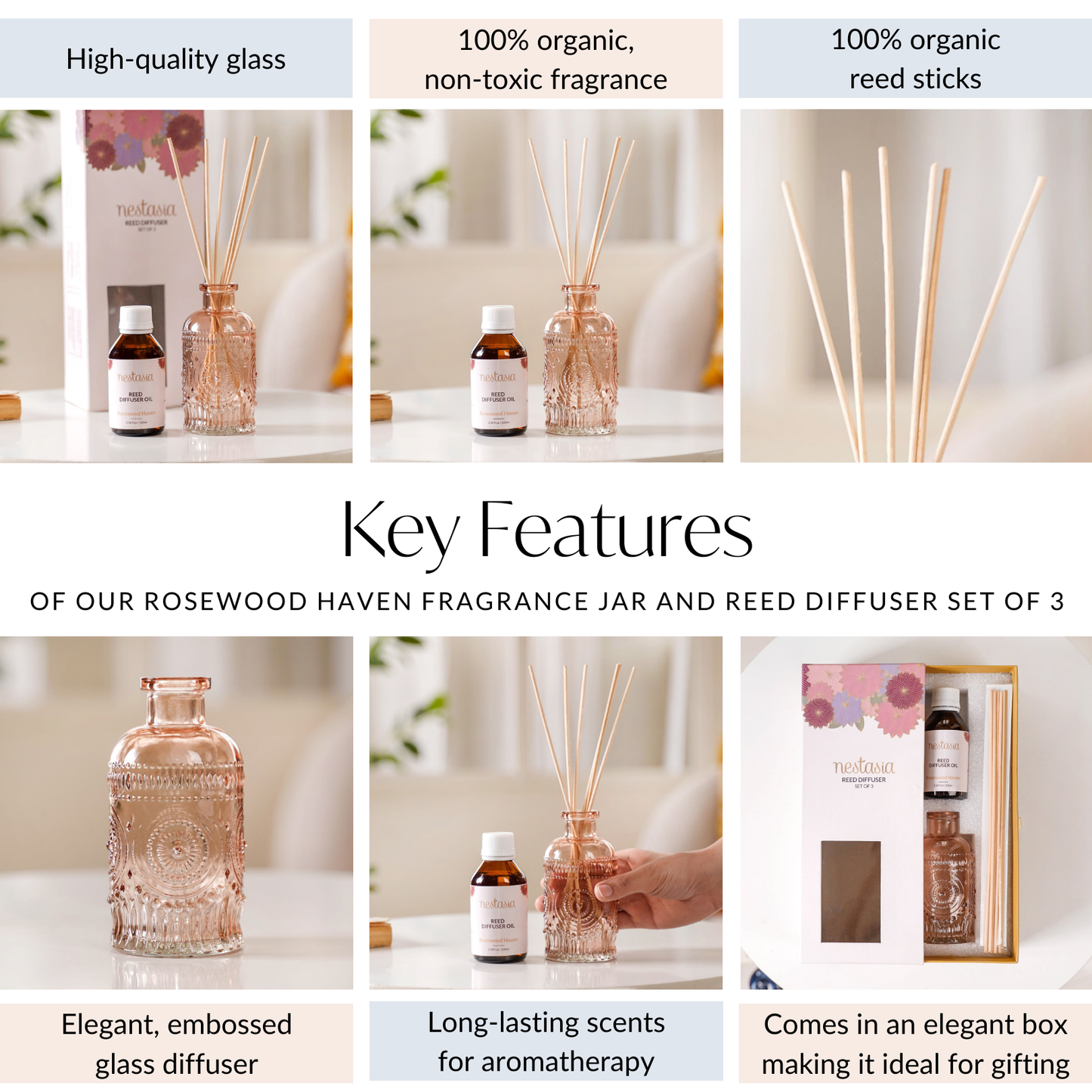Rosewood Haven Fragrance Jar And Reed Diffuser Gift Set Of 3