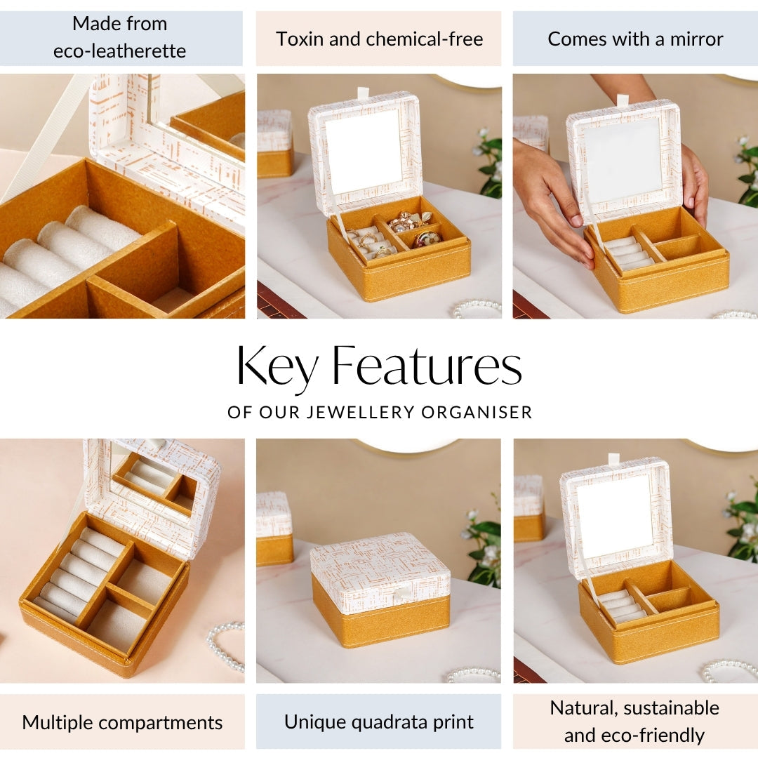 Quadrata Pattern Multi Section Jewellery Box With Mirror