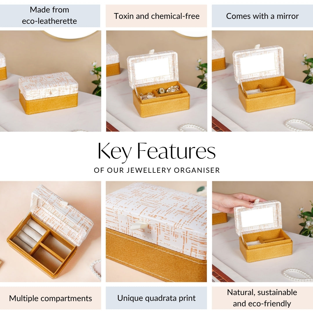 Quadrata Pattern Portable Jewellery Box With Mirror