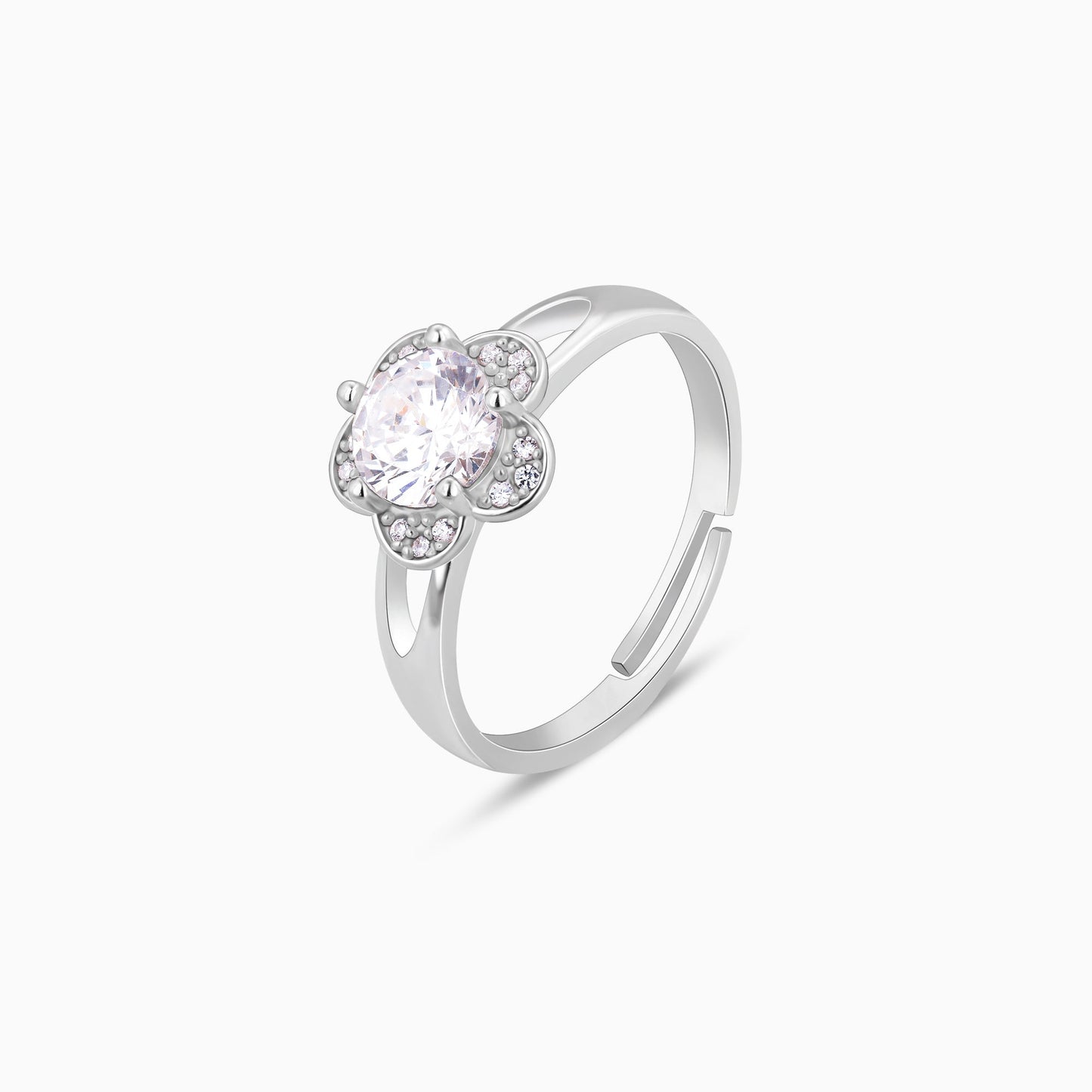 Silver Zircon Flower Ring