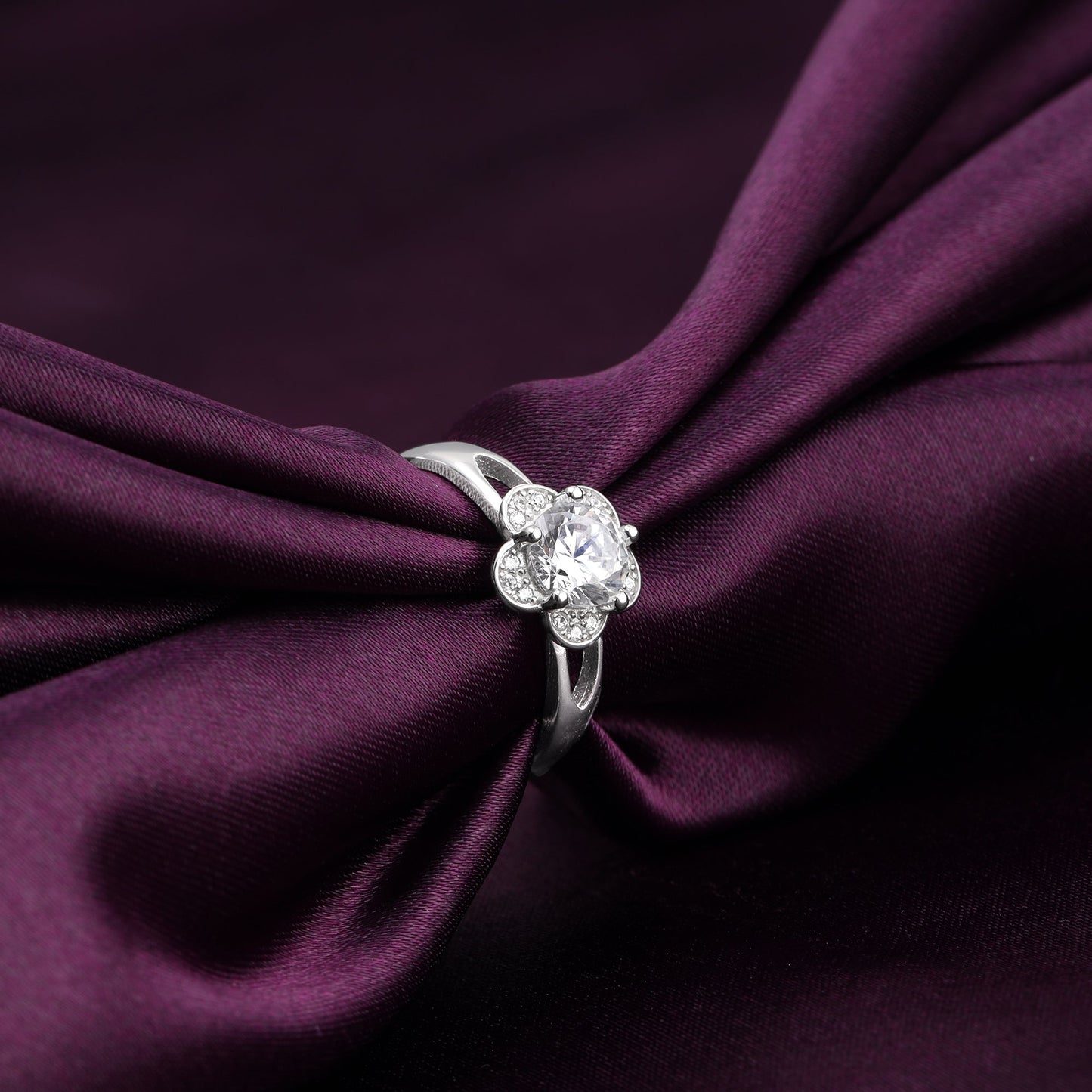 Silver Zircon Flower Ring