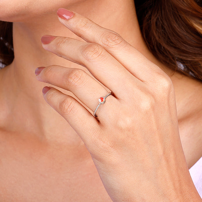 Silver Red Radiance Minimal Ring