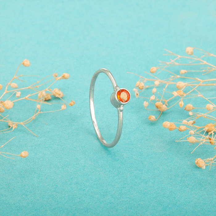 Silver Red Radiance Minimal Ring