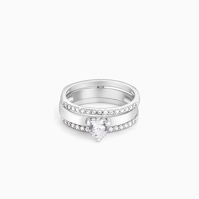 Silver Radiant Heart 2-in-1 Rings