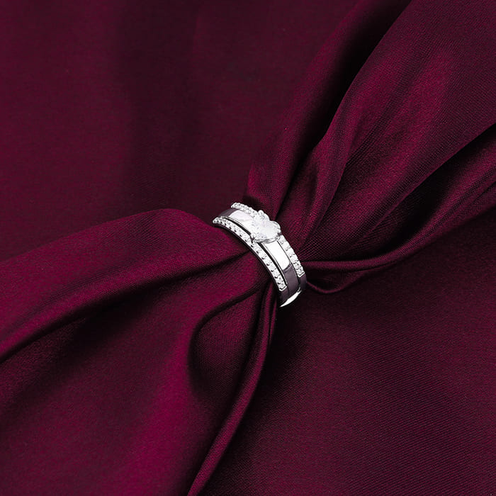 Silver Radiant Heart 2-in-1 Rings