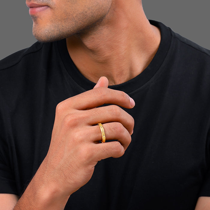 Golden Elegant Pattern Ring Band For Him